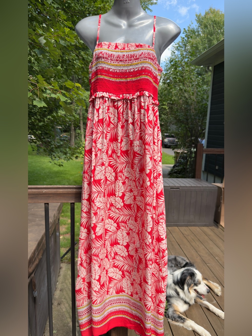 CUPSHE Red Cream Tropical Leaf Smocked Maxi Dress NWT | Size M - Picture 3 of 8